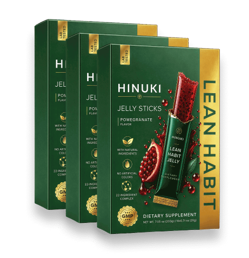 Hinuki 3er-Paket — drei grüne Lean-Habit-Jelly-Stick-Schachteln