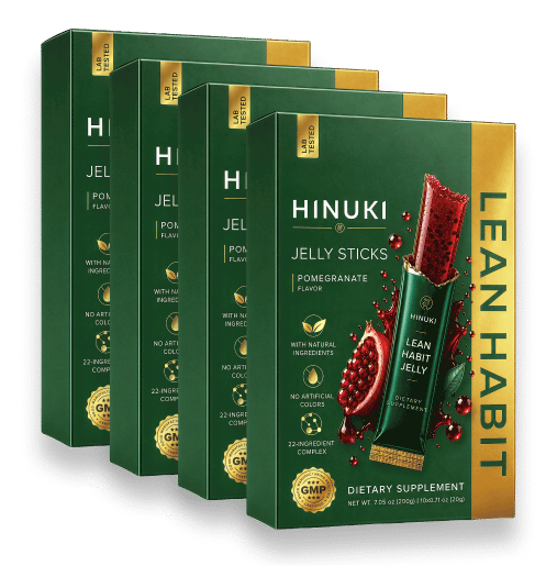 Hinuki 4er-Paket — vier grüne Lean-Habit-Jelly-Stick-Schachteln, am beliebtesten